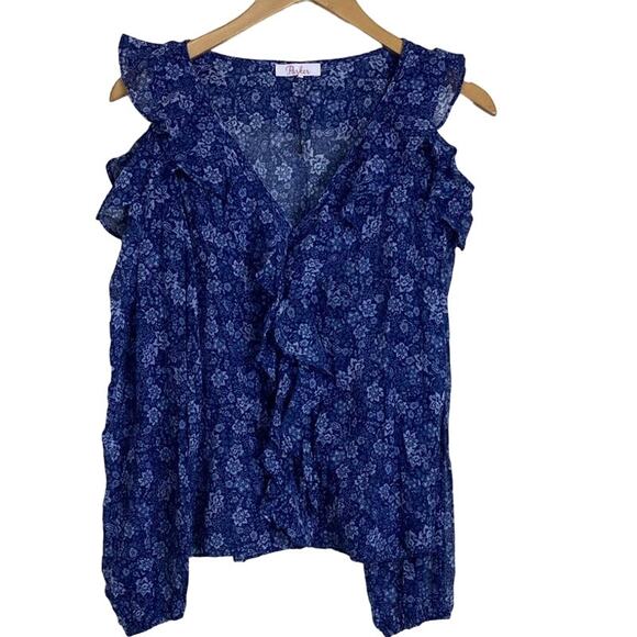 Parker Blue Floral Ruffled Cold Shoulder Blouse NEW Size Small - Picture 3 of 6